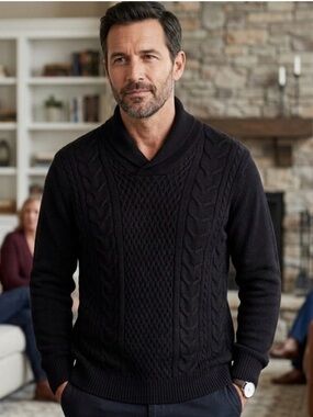 Murano Men’s Black Wool Blend Cable Knit Shawl Neck Sweater size x-large NWT